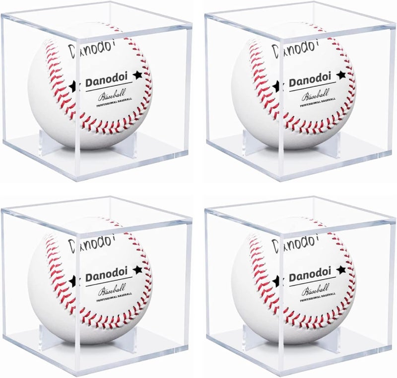 Danodoi 4 Pack Baseball Display Case UV Protected Acrylic Clear Baseball Holder Square Cube Ball Protector Memorabilia Autograph Display Box for Official Size Baseball, Clear - Image 1
